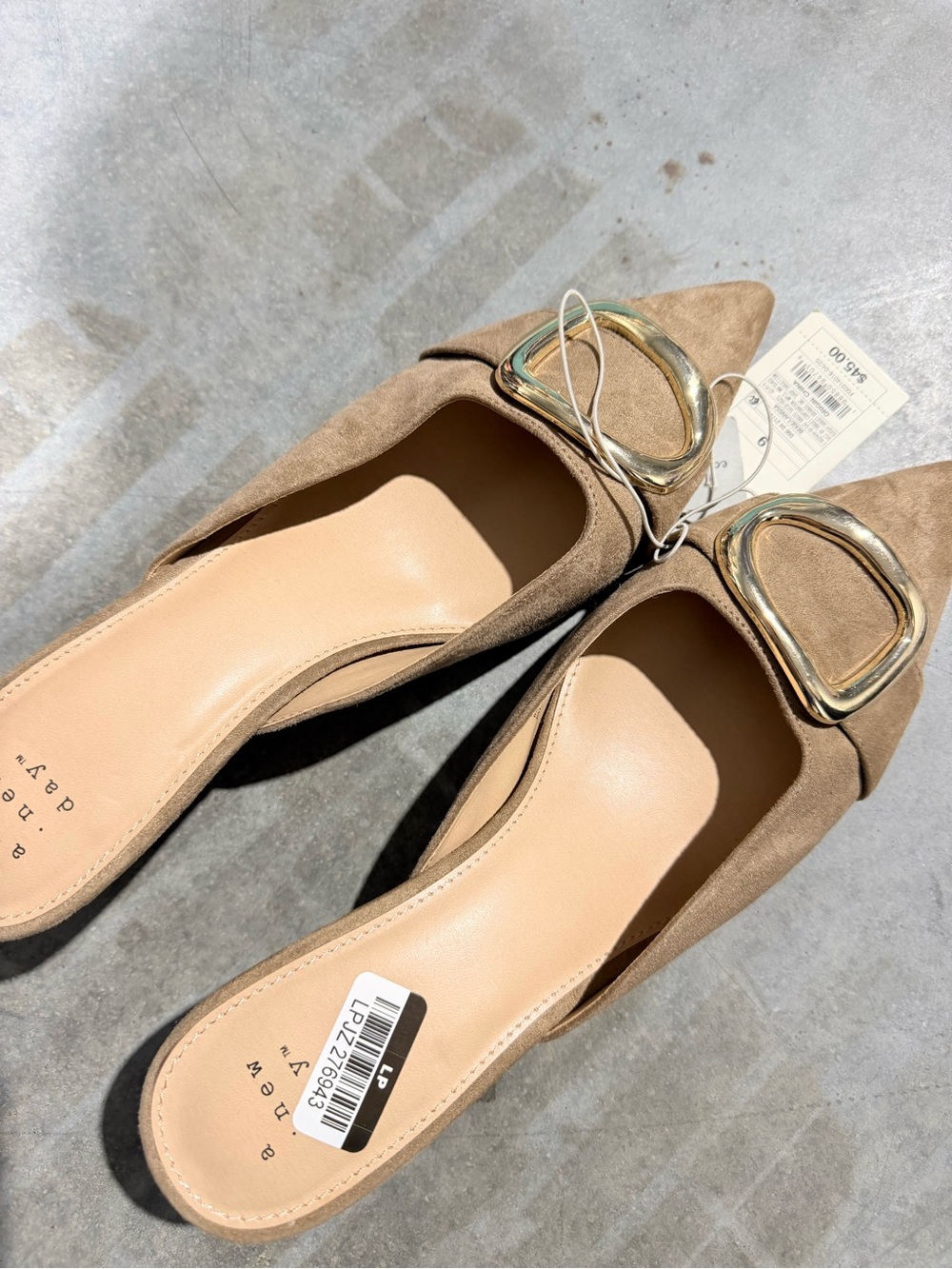 a new day™ Women's Taupe Suede Pointed Mule with Gold Buckle and kitten heel - Picture 3 of 6